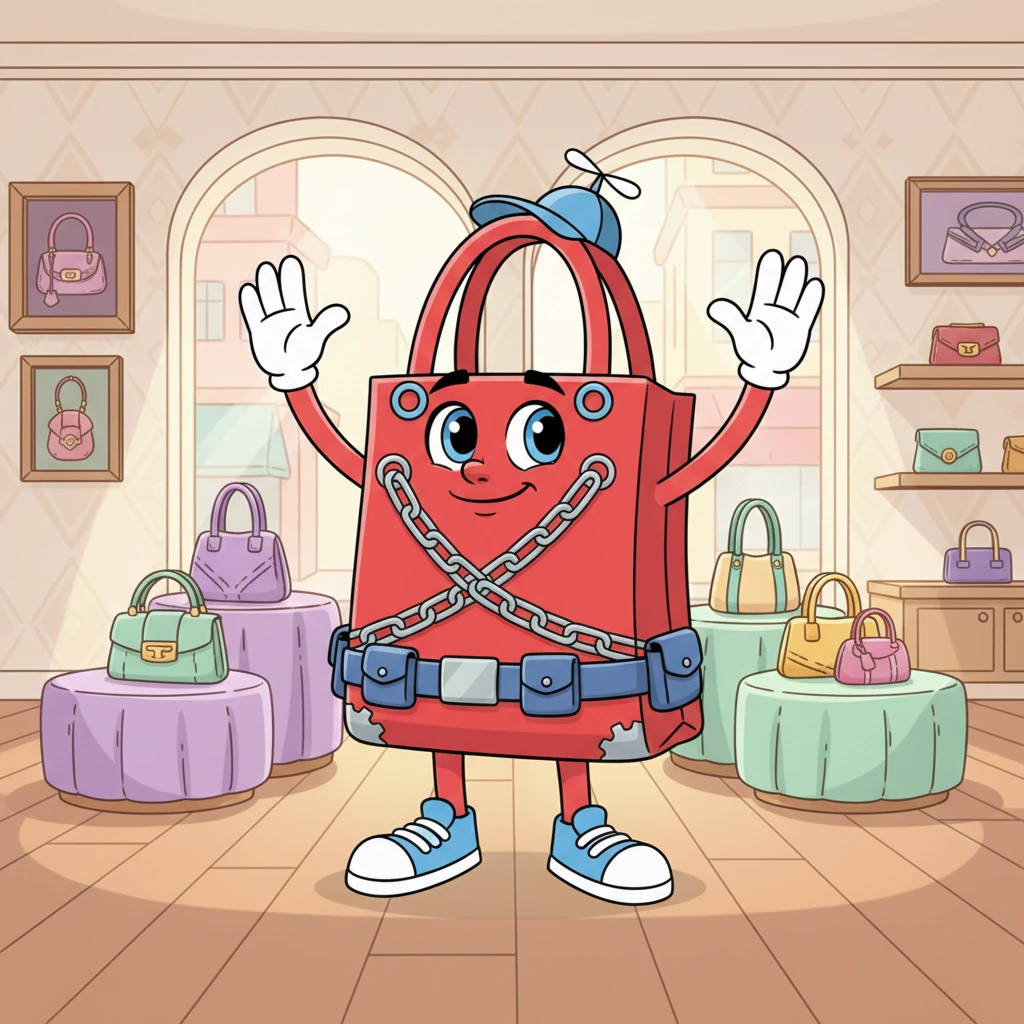 Ruby, a dazzling red tote bag, stood tall and proud in a fancy boutique. Her shimmering chains and sturdy utility made her a true masterpiece, a symbol of high fashion and exquisite design. She often boasted of her prestigious lineage, feeling utterly magnificent.