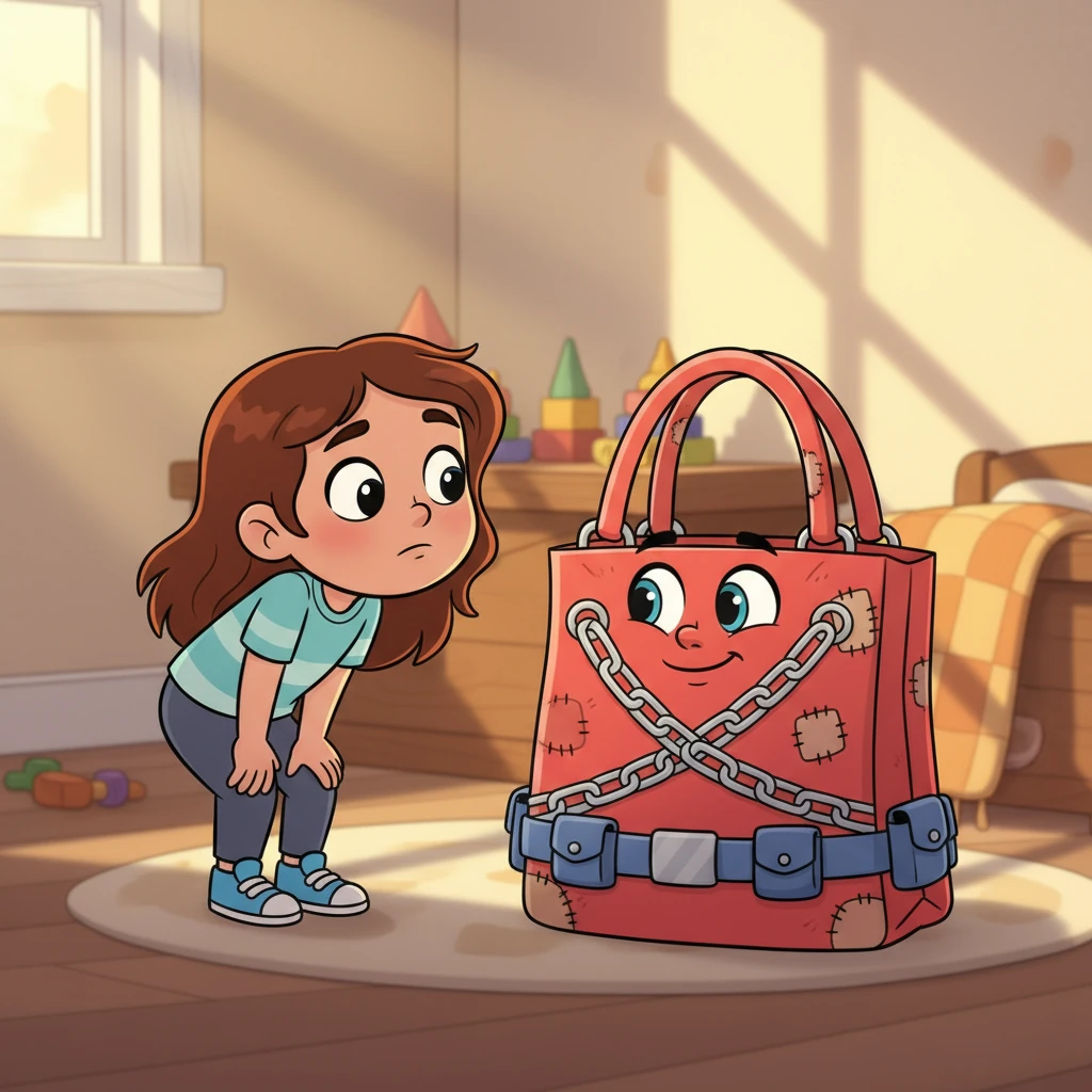 One afternoon, Ruby, feeling a little puzzled, noticed the old, patched-up tote bag that her owner always carried. "Excuse me," Ruby whispered to the wise-looking tote, "What's your secret? How do you manage to stay so useful and loved?" The old tote chuckled softly, a warm smile spreading across her worn fabric.