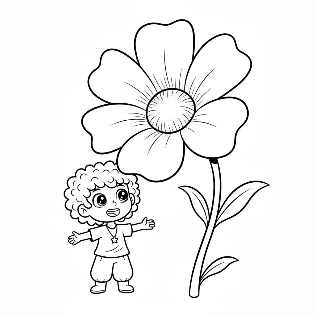 The plant grows quickly, becoming a tall, beautiful flower with wide, open petals. Its center glows with a soft, warm light. Coco Wyo gazes at it in awe, completely captivated by its magic.