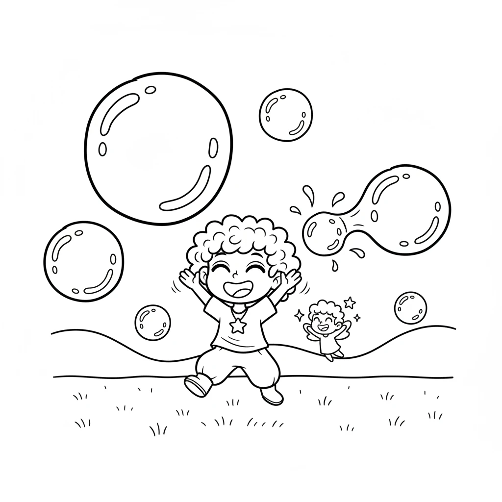 Coco Wyo and the new sparkle-sprite friend play in a field filled with enormous, wobbly bubbles. They giggle as the bubbles float and pop around them, reflecting all the colors of the rainbow.