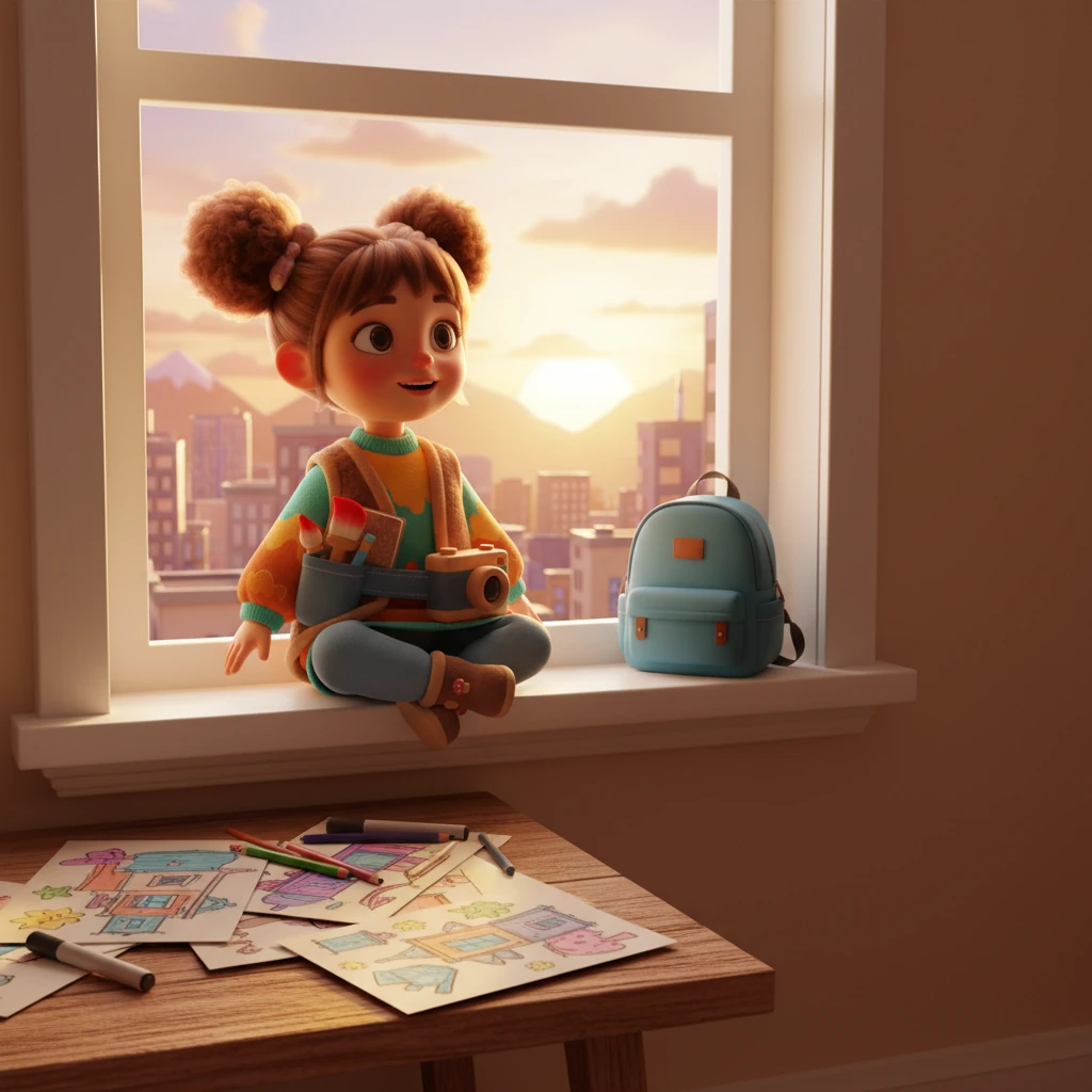 Lina duduk di jendela kamarnya yang terang, memandangi langit senja di atas kota. Matanya berbinar penuh impian, membayangkan sebuah dunia di mana ia bisa menciptakan keindahan dengan tangannya sendiri. Cahaya keemasan matahari terbenam membanjiri ruangan, menyoroti sketsa-sketsa desain unik yang berserakan di mejanya.