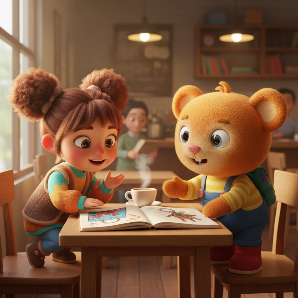 Di sebuah kafe lokal yang ramai, Lina dengan antusias menunjukkan buku sketsanya kepada seorang teman. Sketsa-sketsa itu menampilkan berbagai desain produk unik, seperti tas jinjing dengan motif batik modern dan gantungan kunci berbentuk miniatur rumah adat. Cangkir kopi hangat mengepul di meja, dan senyum optimisme terpancar dari wajahnya saat ia menjelaskan visinya.