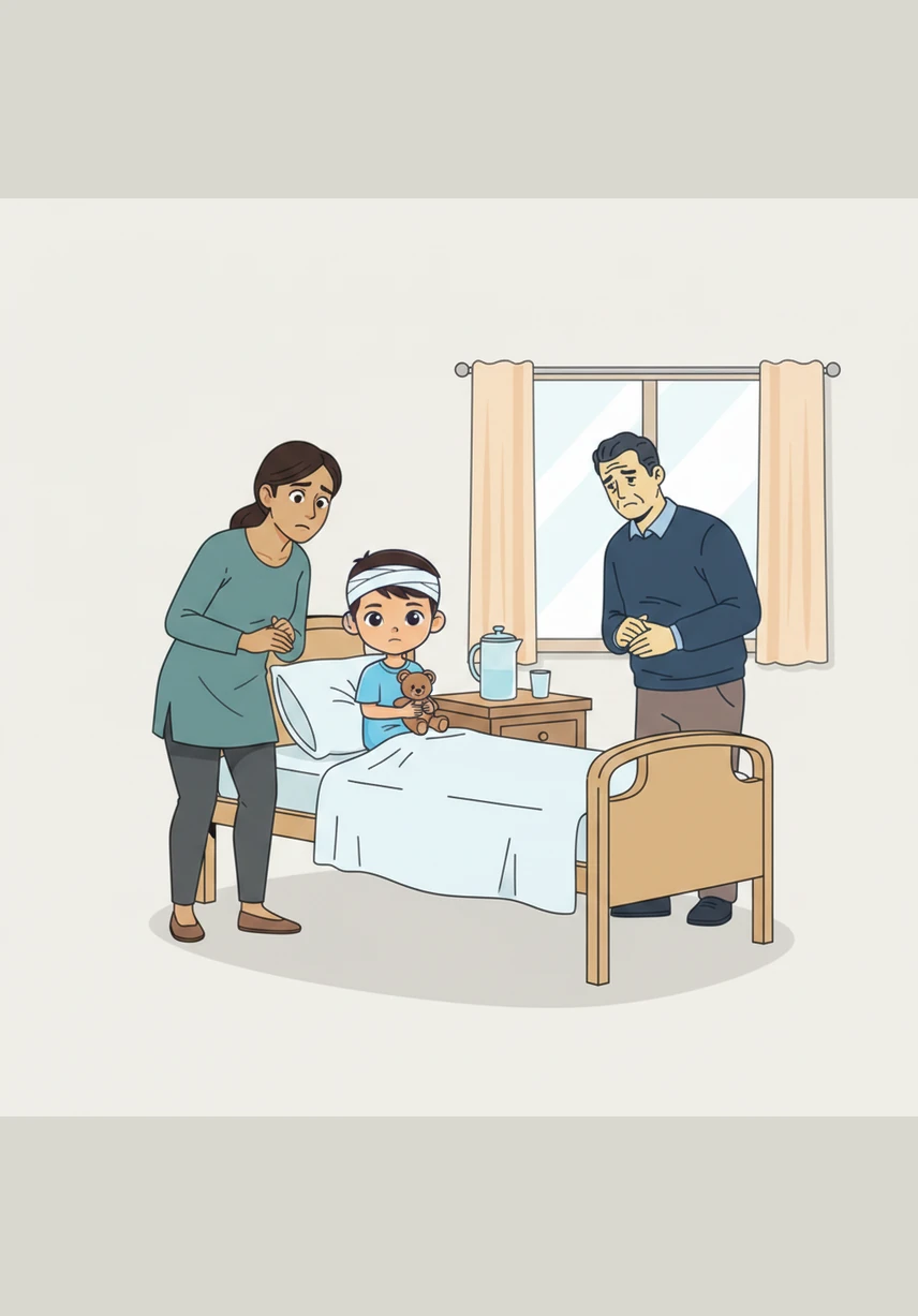 Little Adam sits on the rug playing with his colorful wooden blocks while a loud thunderclap shakes the windows. His parents, Sara and Omar, watch from the doorway with heavy hearts, noticing that Adam does not even flinch or turn toward the sudden noise.