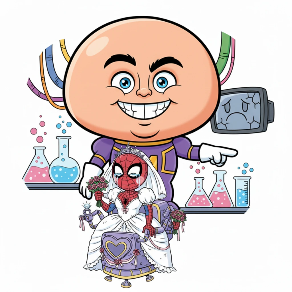 MODOK's enormous face twisted into a smug, triumphant grin, his tiny eyes gleaming with cruel satisfaction. He delivered the crushing news with a theatrical flourish: the transformation was irreversible. His new 'wife' was his to keep, permanently.