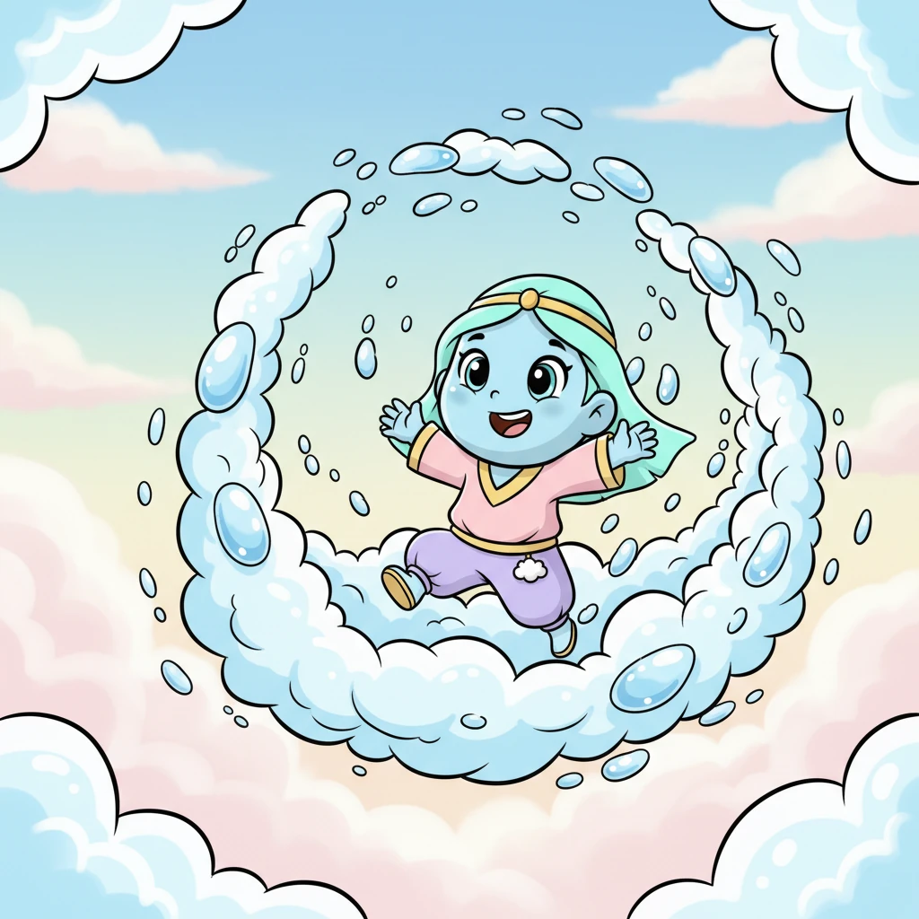 معًا، بدأت قطرات البخار الصغيرة تتحول مرة أخرى إلى قطرات ماء متلألئة. تجمعت كل قطرة بجانب الأخرى، وكأنها تبني منزلاً جديدًا مريحًا في السماء.