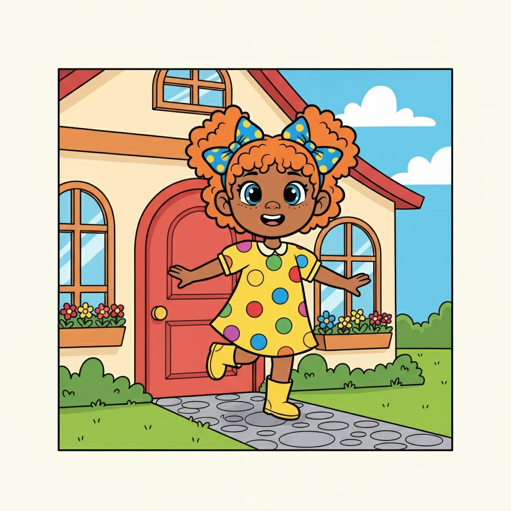 After breakfast, it was time to get dressed! Poppy carefully chose her favorite outfit: a bright yellow dress with colorful polka dots. She made sure her shoes were on the right feet and then skipped out the door, ready for the day.
