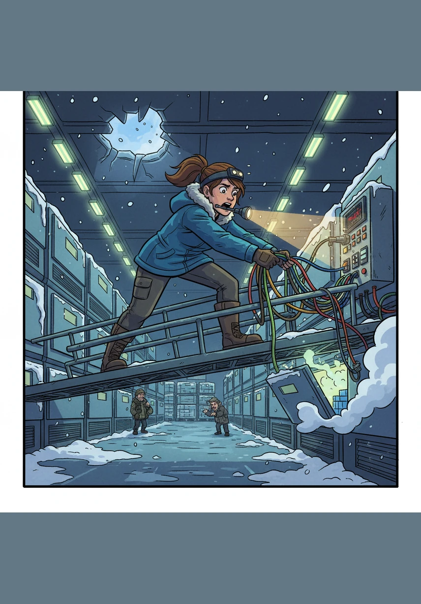 The salt pile in the warehouse begins to shrink, revealing the dark floor beneath as the trucks work overtime. Sam monitors the eighty-inch line painted on the wall, watching his mathematical predictions meet the reality of the freezing wind.