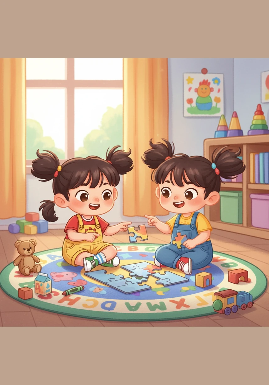 他们坐在一起观察倒塌的地方，发现是因为底部的积木太窄了。于是他们换了更宽的三角块做支撑，重新一节一节地向上搭建，这次塔楼站得稳稳当当。