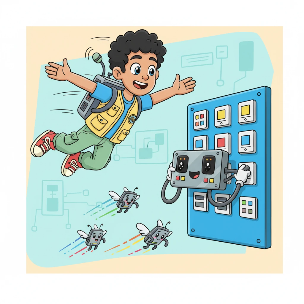 Whizzing over to the "VIDEO SYSTEM," Sparky finds the smart Video switcher / scaler, who loves to organize. HDMI wall plates are ready to connect, and AV over IP endpoints zoom around, preparing to send video far and wide with amazing speed and clarity.