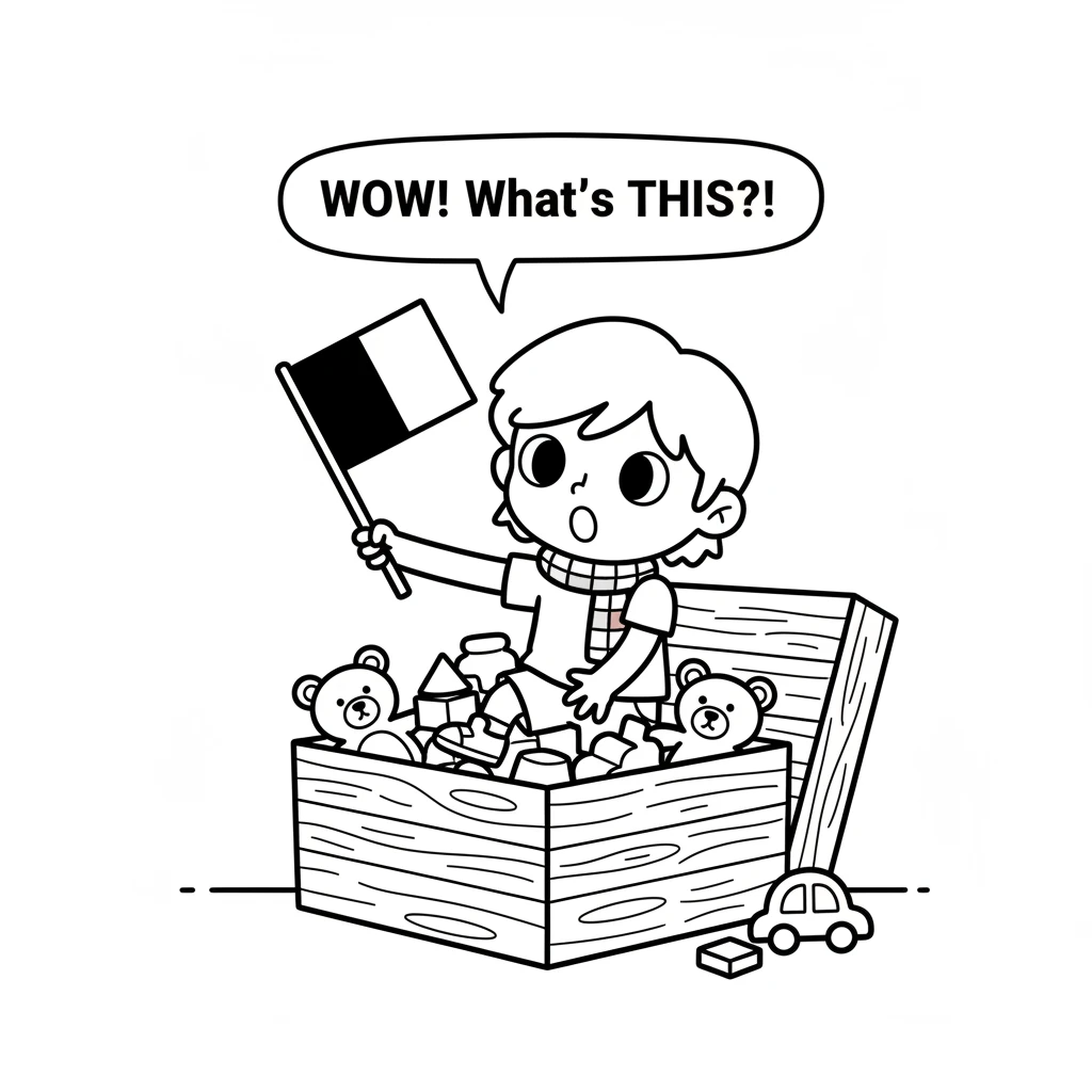 Leo found a special flag in his toy box. It was a simple rectangle, half bright red and half pure white. He had never seen one quite like it before.