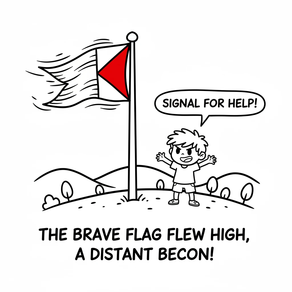 The brave flag quickly flew high, its bright red half waving energetically. It was signaling, like a beacon in the distance, hoping someone would see.