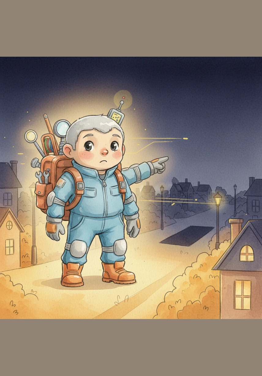 One evening, Digit notices a strange, dark silence in the distance where a crucial energy line should be. A segment of data has gone missing, and the surrounding neighborhood begins to flicker and lose its golden glow.