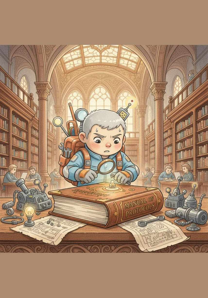 Digit rushes to the Central Library to consult the ancient Manual of Protocols for a solution to the empty space. He discovers the chapter on Type 17, a special technique designed to build bridges across missing information using linear paths.