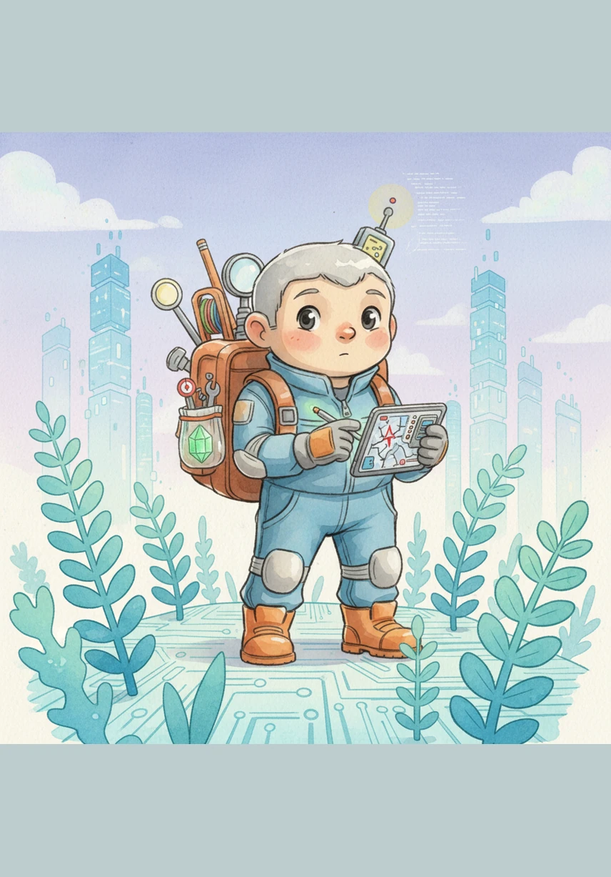 He learns that the Type 17 protocol requires finding the last known data point before the gap and the first steady point after it. Digit packs his tools and sets off on his hover-scooter to locate these two vital coordinates in the digital wilderness.