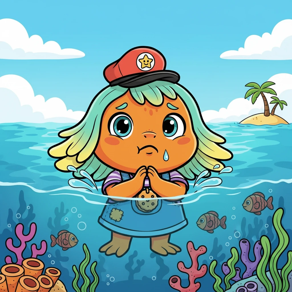 When he finishes, he gets thirsty. He swims up to you and looks at you with a pleading expression. He really wants a sip of fresh ocean water!