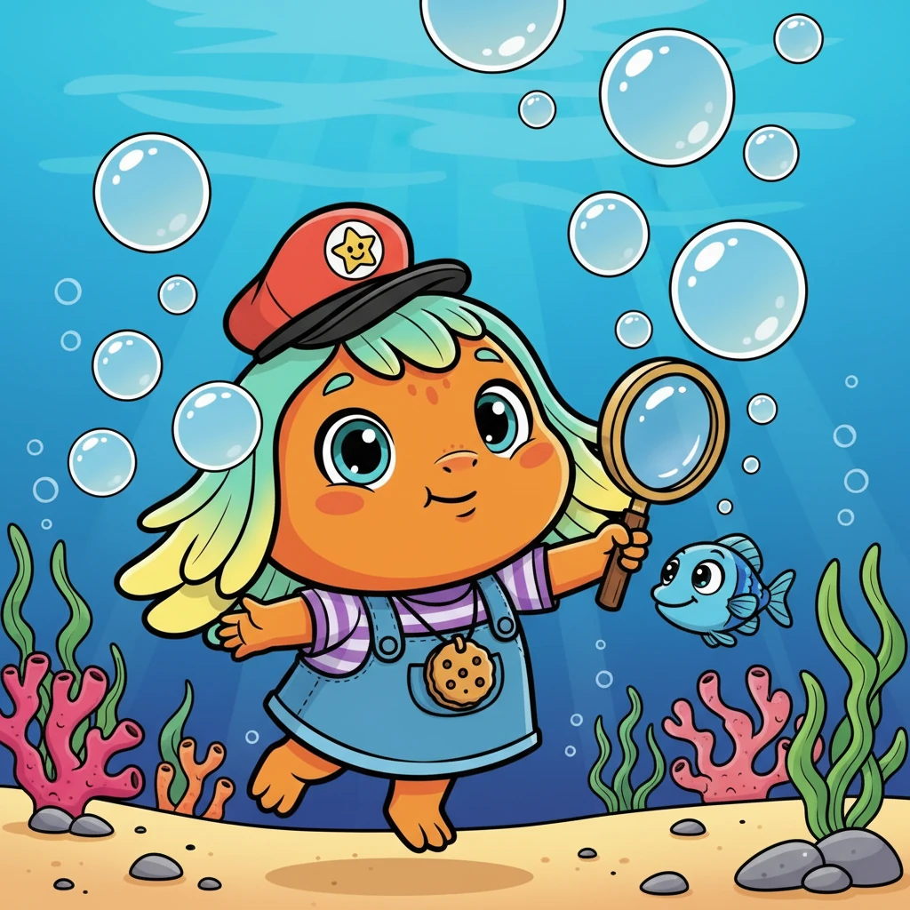 Chasing bubbles makes him curious. He swims back to you, his little fishy face full of wonder. He asks for a magnifying glass to get a closer look at the bubbles.