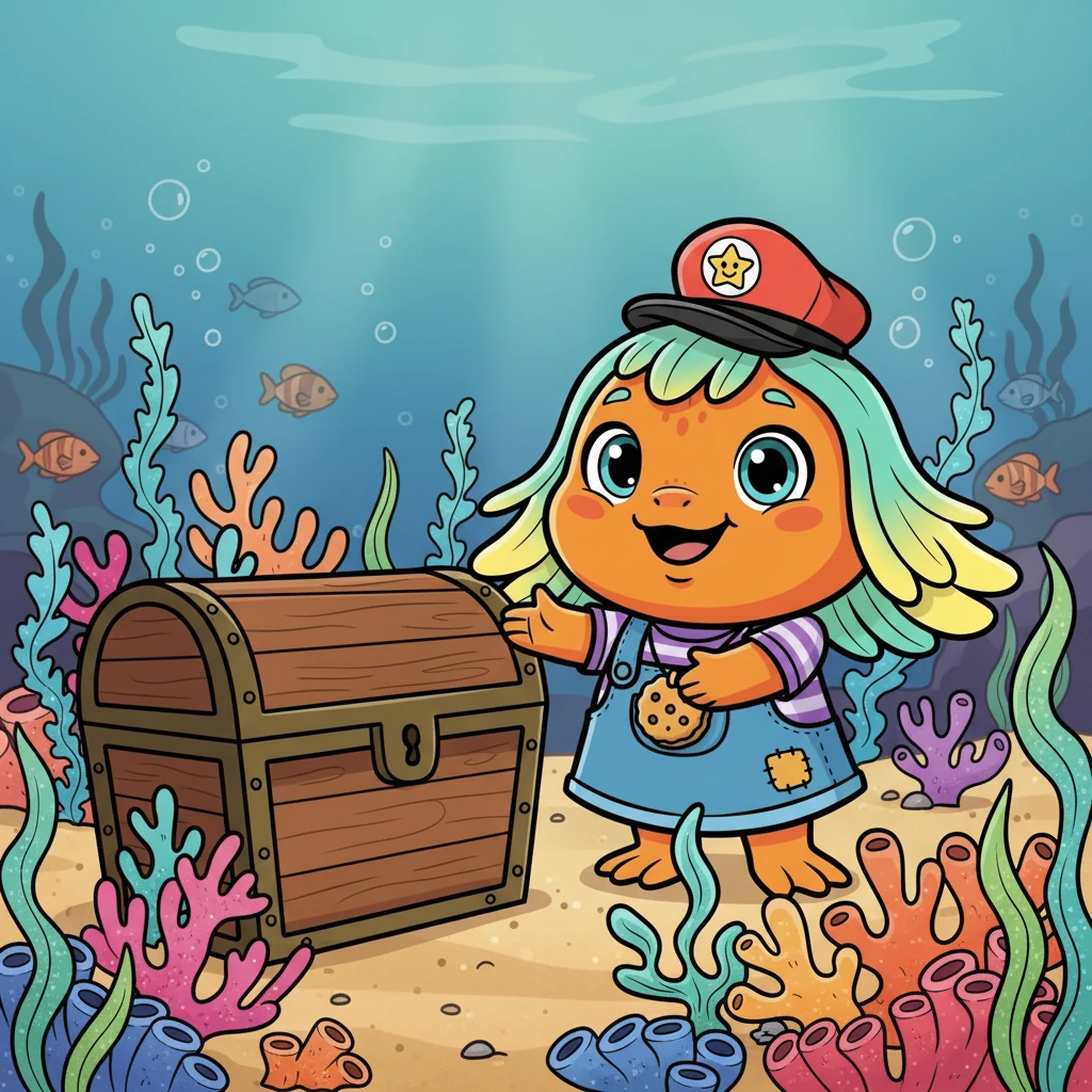 Once he has the chest, he wants to decorate it. He looks at you expectantly, wanting colorful coral and sparkly seaweed to make his treasure chest beautiful.
