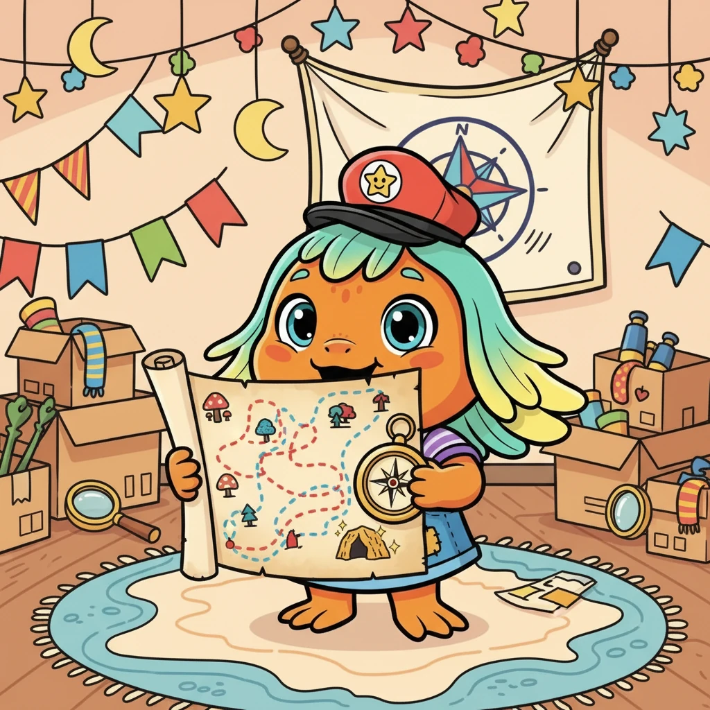 Decorating makes him feel like an explorer. He puffs out his chest with pride and then decides he needs a map to chart where he’s been and where he's going.