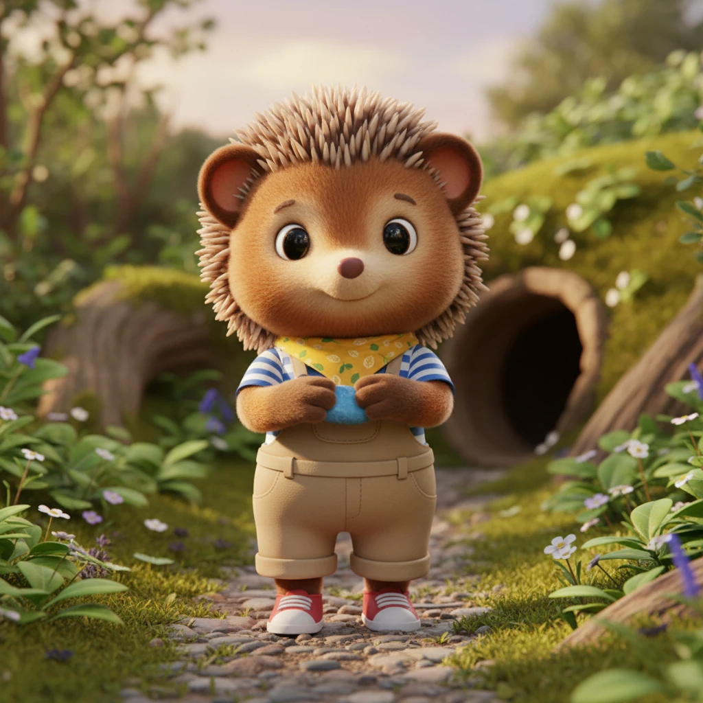 With the precious blue pebble carefully held between his front paws, Pip makes his way back towards his burrow. The garden seems even more beautiful now, filled with the joy of his small adventure and newfound courage. He feels a quiet pride in his discovery.