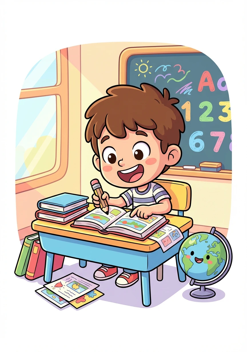 Lucas percebeu que estudar podia ser divertido e emocionante. Ele começou a prestar atenção nas aulas e a fazer as tarefas com alegria.