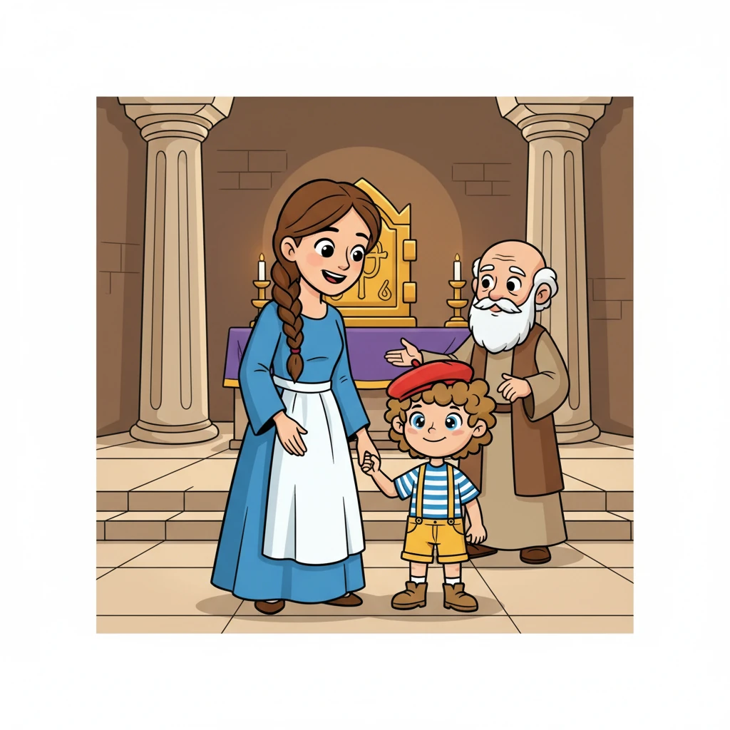 Dieu entendit la prière d'Anne, et elle donna naissance à Samuel. Heureuse et reconnaissante, Anne tint sa promesse. Quand Samuel fut assez grand, elle l'emmena au temple de Silo, pour qu'il serve le Seigneur.