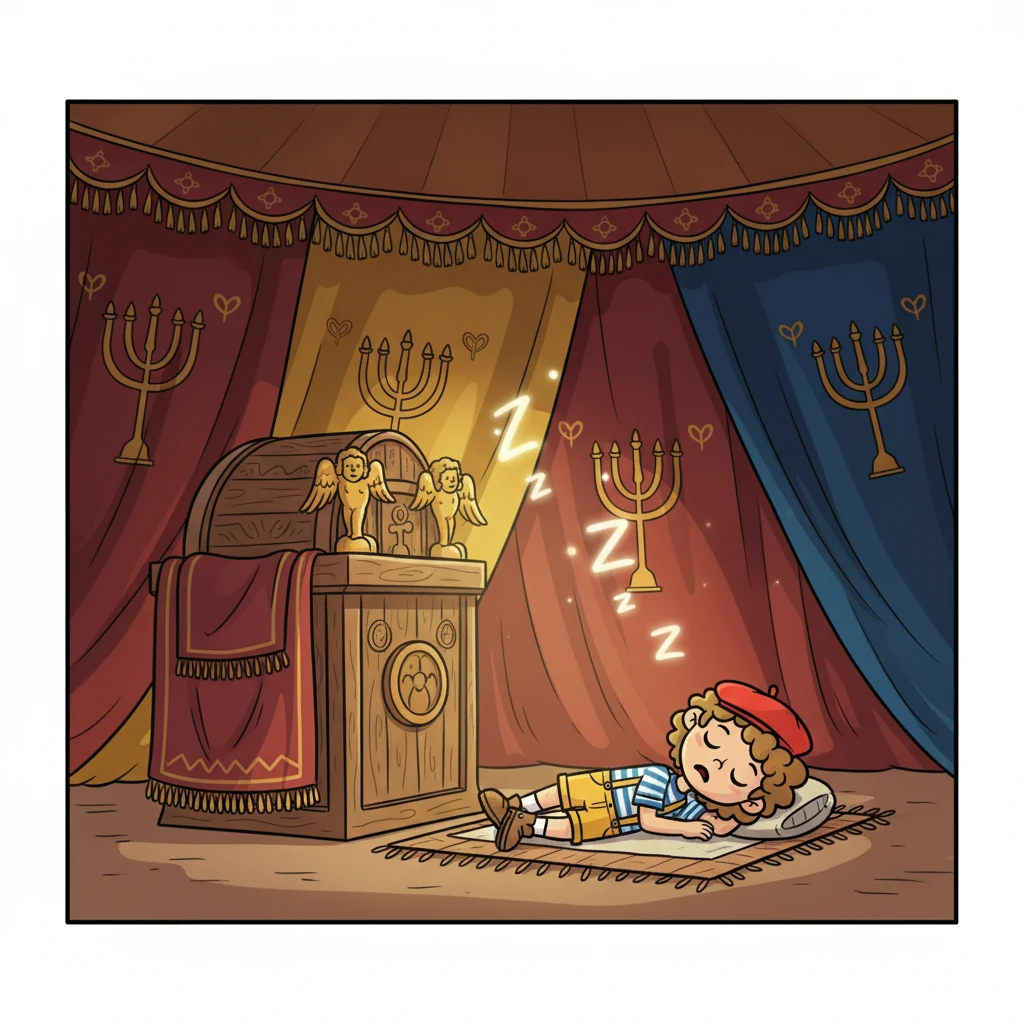 Le jeune Samuel vivait et servait sous la garde du prêtre Éli. Chaque nuit, il dormait près de l'arche de l'alliance. Une nuit, une voix l'appela par son nom, et Samuel crut que c'était Éli.