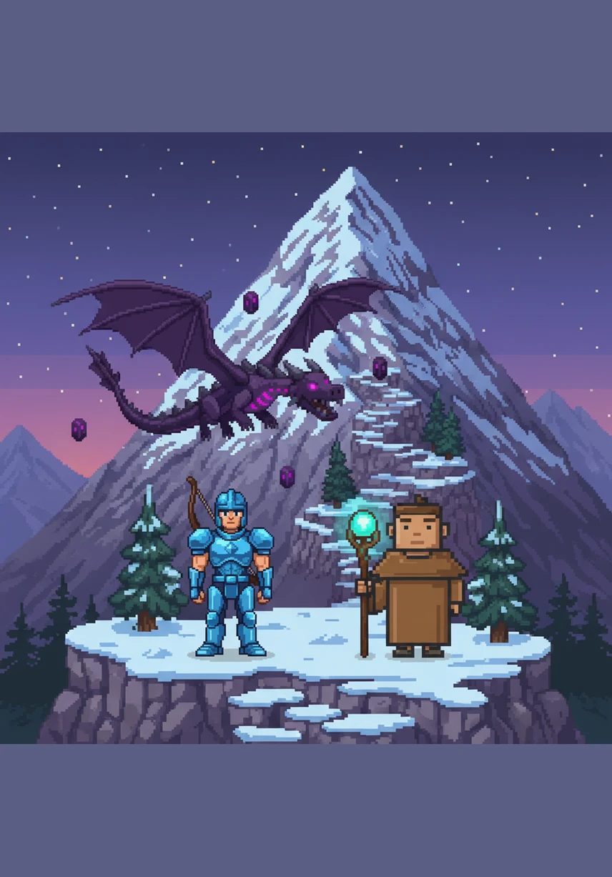 根据地图的指引，阿伦在一座雪山脚下发现了破碎的下界传送门。他利用岩浆和水浇铸出坚硬的黑曜石，修复了那个散发着紫色光芒的异次元入口。