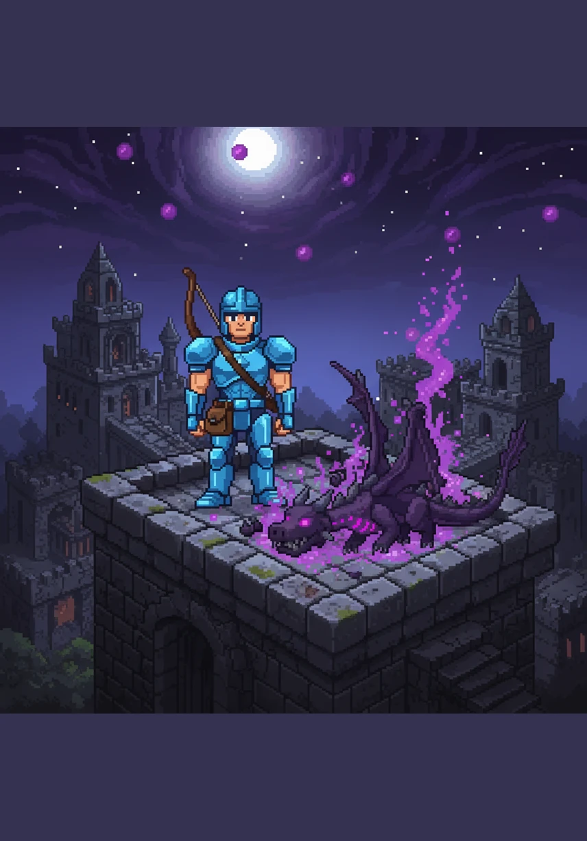 带着胜利的荣耀，阿伦回到了自己亲手建造的宏伟城堡。他站在露台上，看着方块太阳在地平线上缓缓落下，心中已经开始构思下一个伟大的建筑计划。