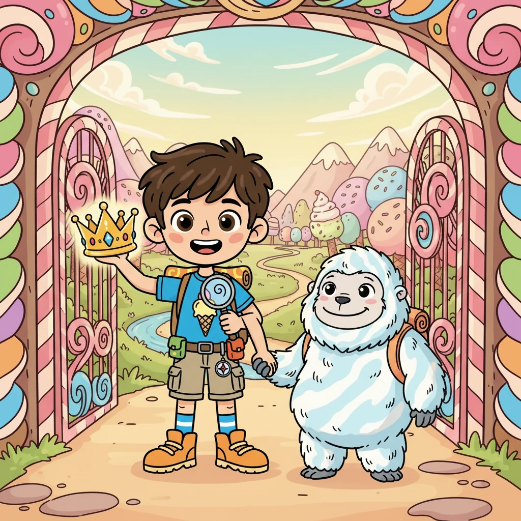 Setelah mendapatkan mahkota, mereka kembali ke gerbang ajaib, membawa kenangan indah dan persahabatan yang semakin kuat. Mereka berjanji akan selalu mengingat petualangan manis mereka di Pulau Es Krim.