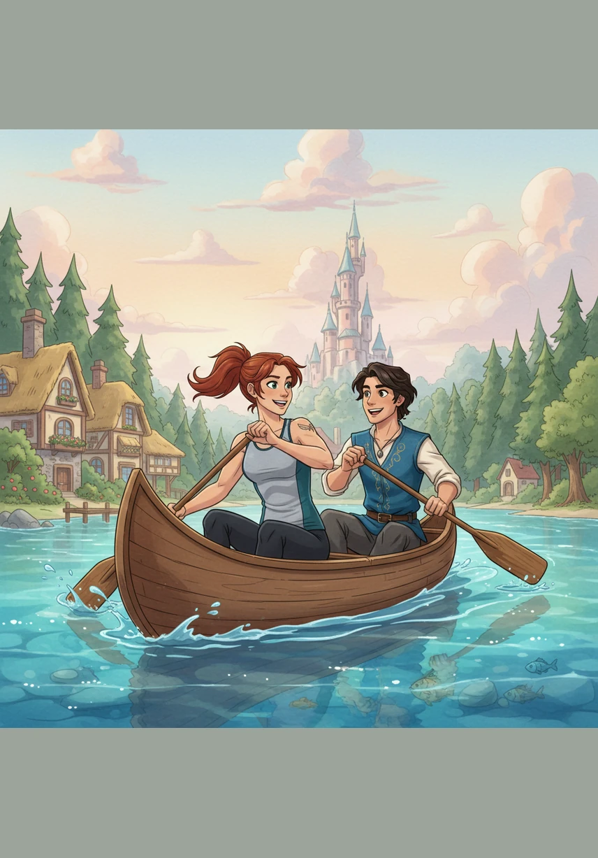 They traded the city’s bustle for the serenity of a crystal-clear lake, paddling together in a bright orange kayak. Their laughter echoed across the water as they learned to synchronize their strokes, proving they were the perfect team for any journey.