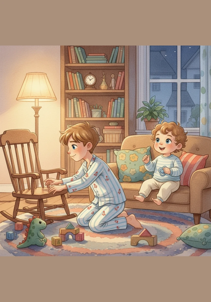 The search begins in the living room, where Jayce heaves the heavy couch cushions onto the floor. Jamir watches with wide eyes as his brother peeks into every dark corner and dusty crack.