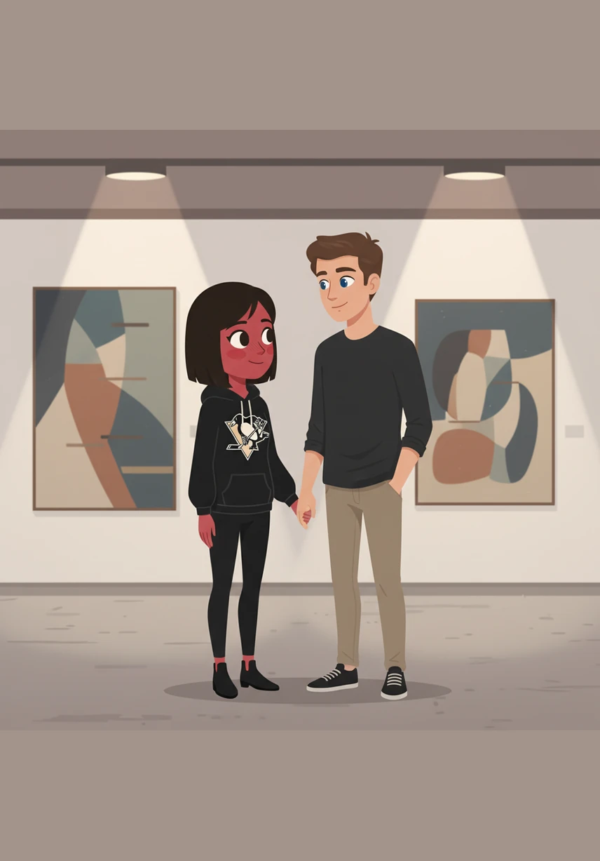 Maya surprises Macklin with two tickets to a private evening at an art gallery, far from the rink and the cameras. In the soft glow of the exhibits, they stand close together, the air thick with the unspoken realization that they’ve become more than just friends.