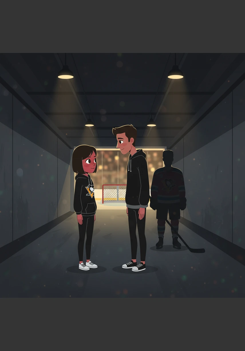 During a morning skate, they find themselves alone in the player tunnel for just a few minutes. They share a quiet hello and a lingering gaze, feeling the weight of their growing feelings even as the roar of the arena begins to build in the distance.