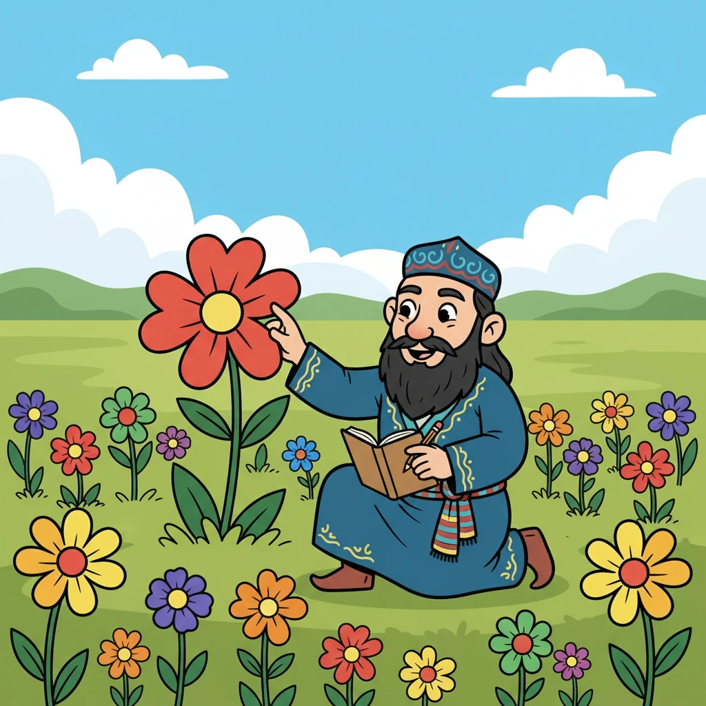Абай далада жүргенде, әдемі гүлдерді көрді. Ол табиғаттың сұлулығына таңданды және оны сурет салуға шабыттандырды. Оның суреттері табиғаттың кереметін бейнеледі.