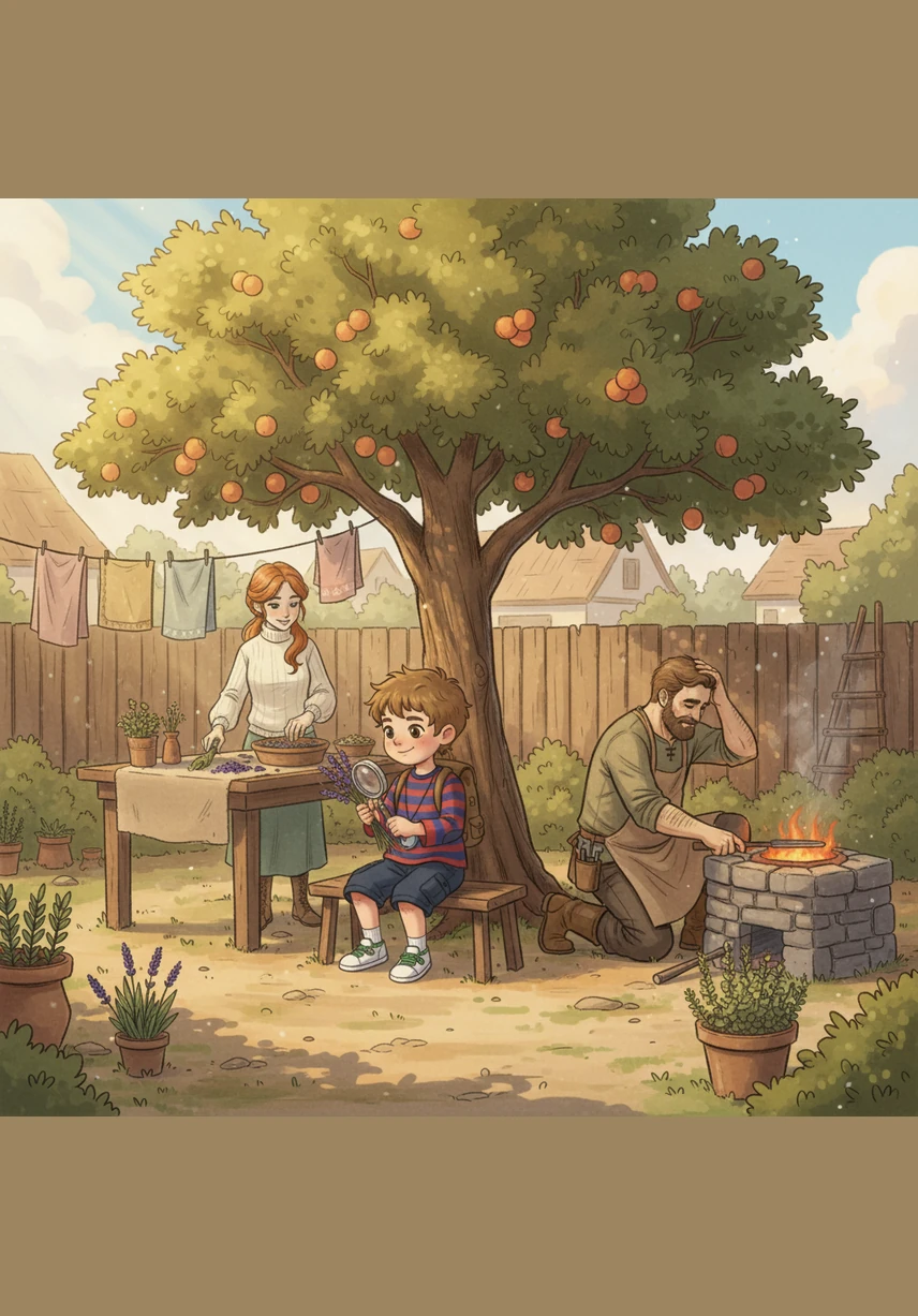 In the afternoons, the yard in Kisbács comes alive with Robert's best friends, Noel and Axel. Noel knows the names of every construction machine, while Axel is always ready to hop around and play like Peter Rabbit.