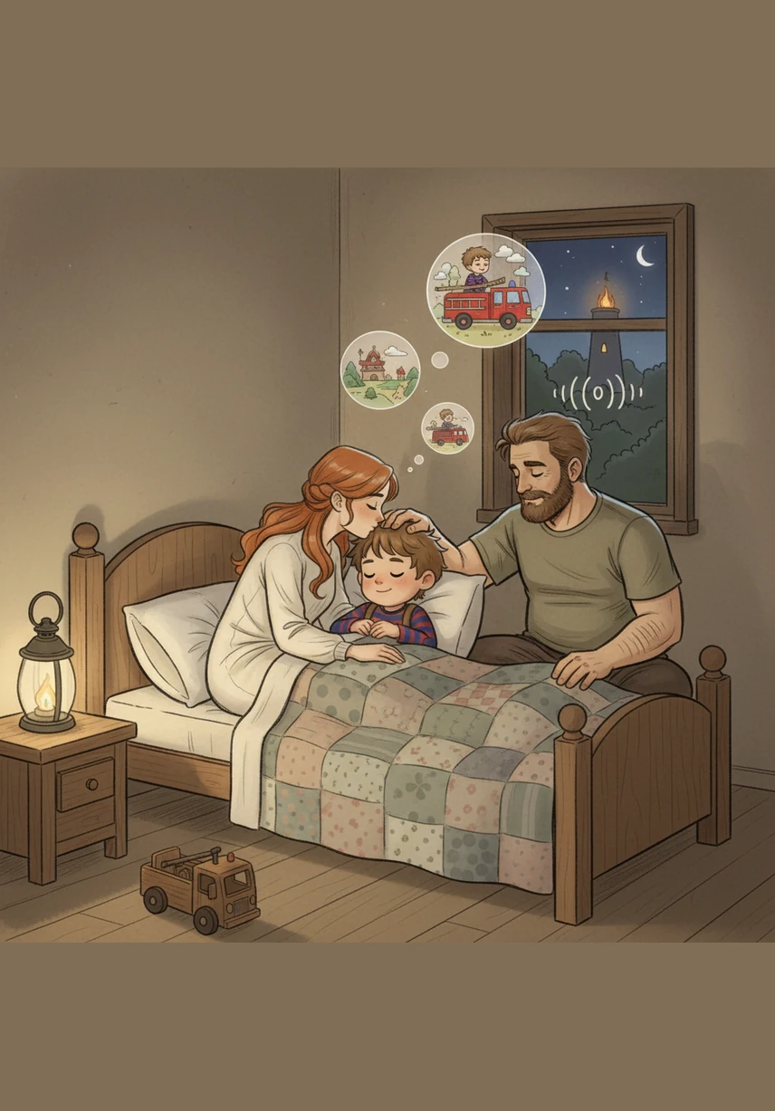 After a busy day of extinguishing fires and playing with friends, Robert is tucked into bed by his loving parents, Timi and Ádi. As he drifts off to sleep, he hears the distant bell of the Fire Tower and dreams of his next big adventure in his red fire truck.