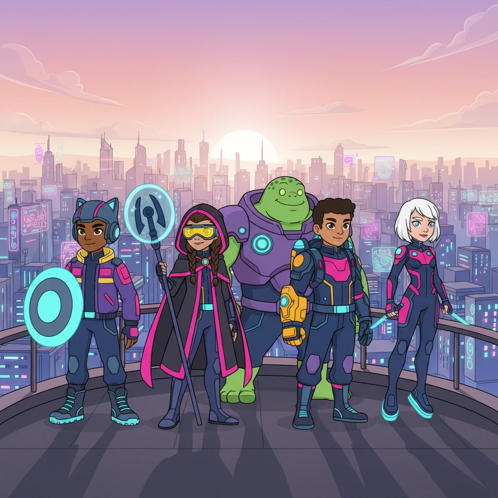 With the AI's defeat, the oppressive grip on Neo-Kyoto's neural network shattered, sending a ripple of liberation through the city. As dawn broke, painting the horizon in hues of soft pinks and purples, the Neon Vanguard stood together, watching the city's iconic neon glow now symbolize not oppression, but a newfound hope and freedom.