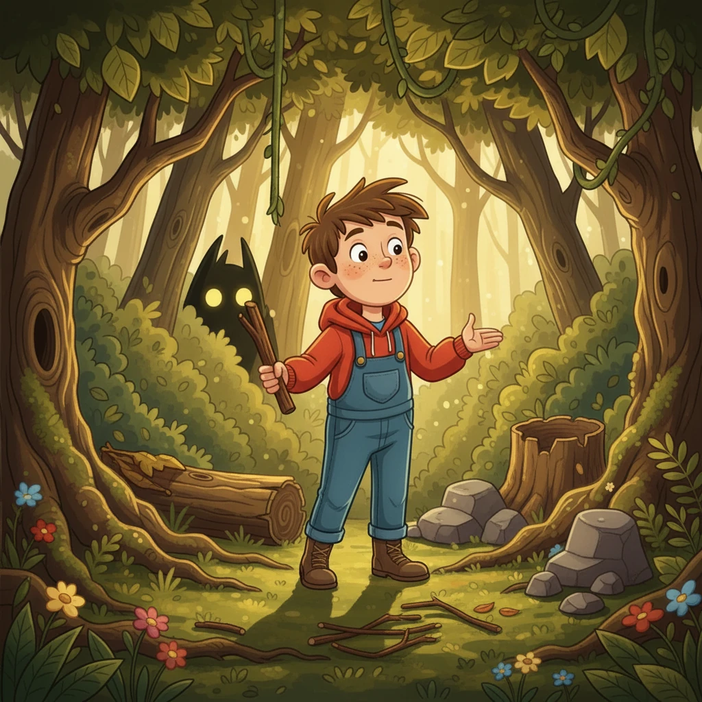 Shivaz, though startled, remembered his grandmother's words: 'Bravery isn't the absence of fear, but facing it.' He took a deep breath, and with quick thinking, he used his knowledge of the forest to his advantage. He devised a clever plan to outsmart the monster.