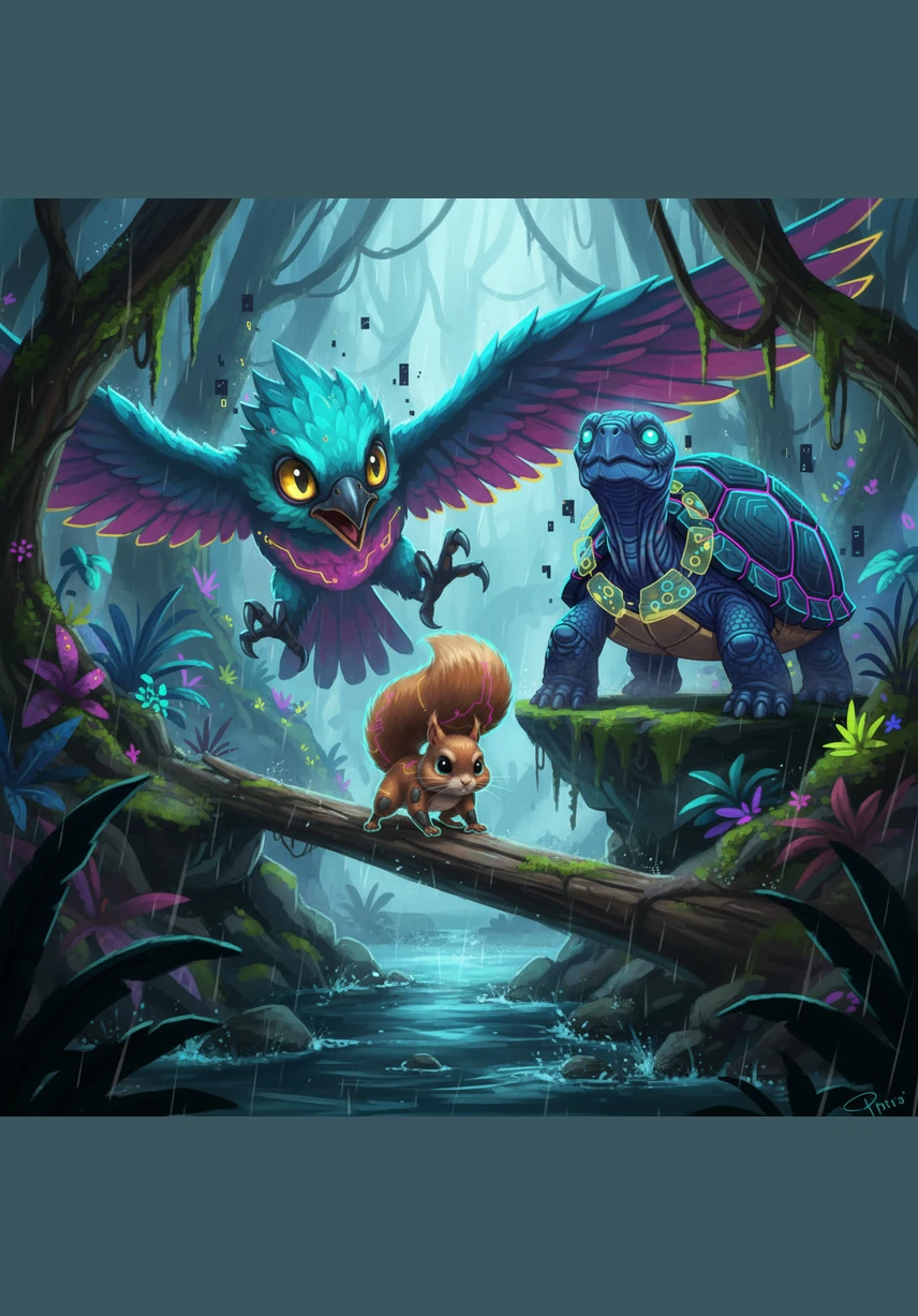 Nutty carefully navigated his way back across the log, carrying his precious cargo with steady paws. On the shore, the baby bird's mother flew down with a joyful song, fluttering her wings in gratitude for the squirrel who had saved her child.