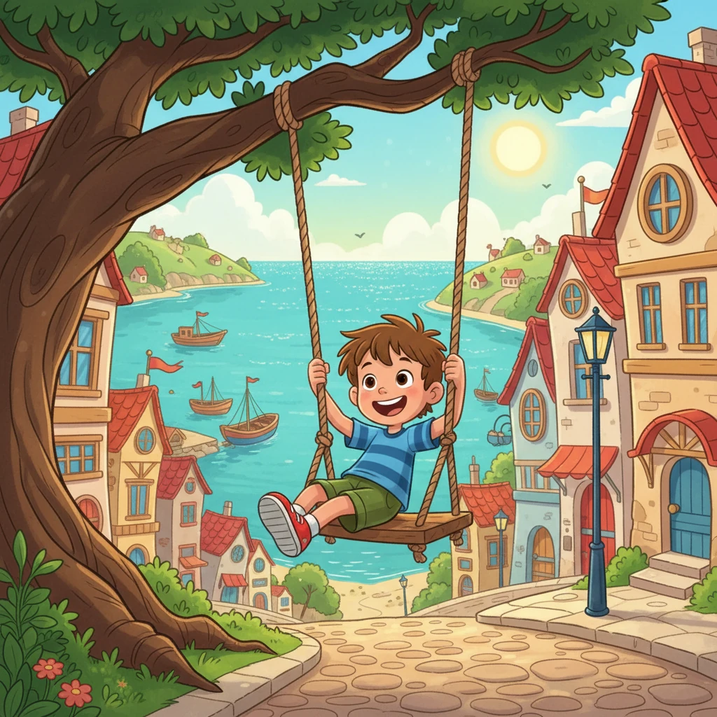 Our little town by the big blue sea was always buzzing with happy sounds and bright days. Even though it was old, every corner held a new adventure and a splash of fun for everyone.
