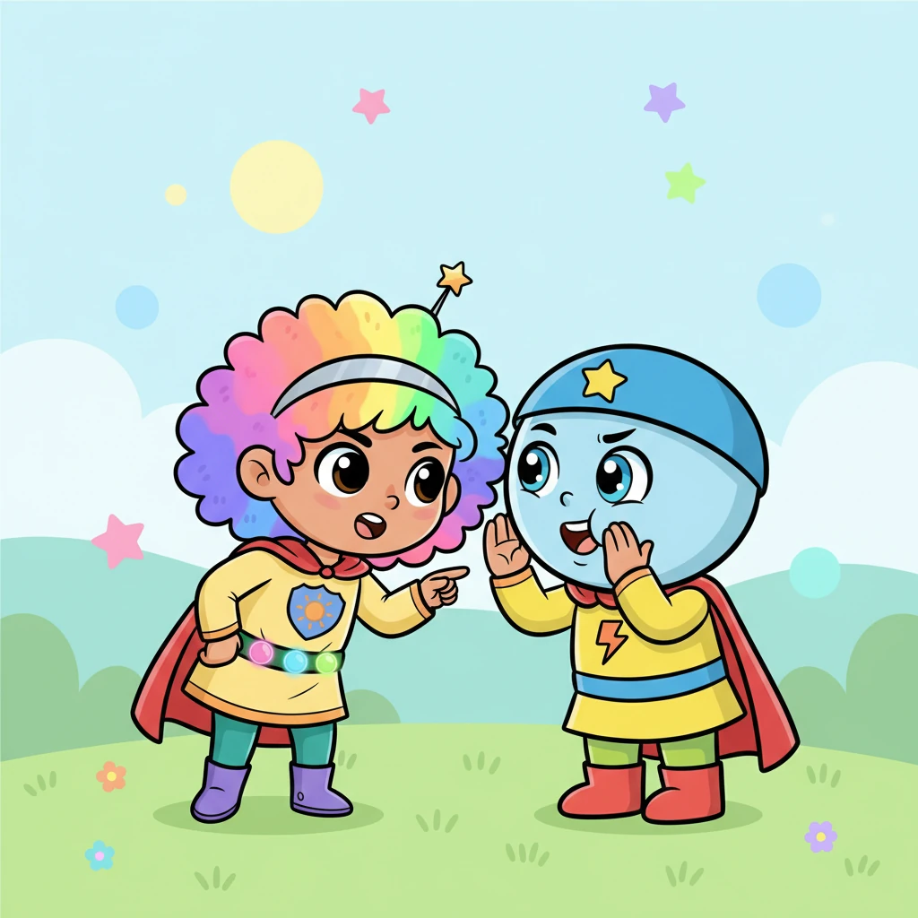 "That's not right!" May and I declared together, our hearts filled with determination. We quickly whispered a secret plan: we would bring all the wonderful colors back!