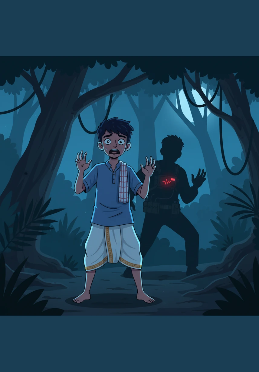 પાર્થ એક જૂની અને ડરામણી હવેલીની સામે ઊભો છે, તેના હાથમાં વિજ્ઞાનનું પુસ્તક અને મોટી ટોર્ચ છે. તે ડરવાને બદલે ખૂબ જ ઉત્સાહથી હવેલીના દરવાજાના જૂના લાકડાનું નિરીક્ષણ કરી રહ્યો છે.