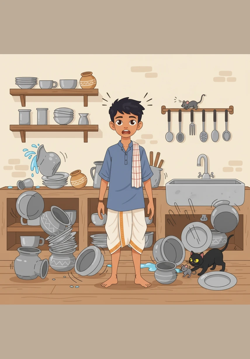 રસોડામાં વાસણો આપમેળે પડવા લાગે છે અને વિચિત્ર અવાજો આવે છે, જેનાથી રમુજી સ્થિતિ સર્જાય છે. પાર્થ ધ્યાનથી જુએ છે તો તેને ખબર પડે છે કે એક તોફાની બિલાડી ઉંદરોનો પીછો કરતી વખતે આ બધું કરી રહી હતી.