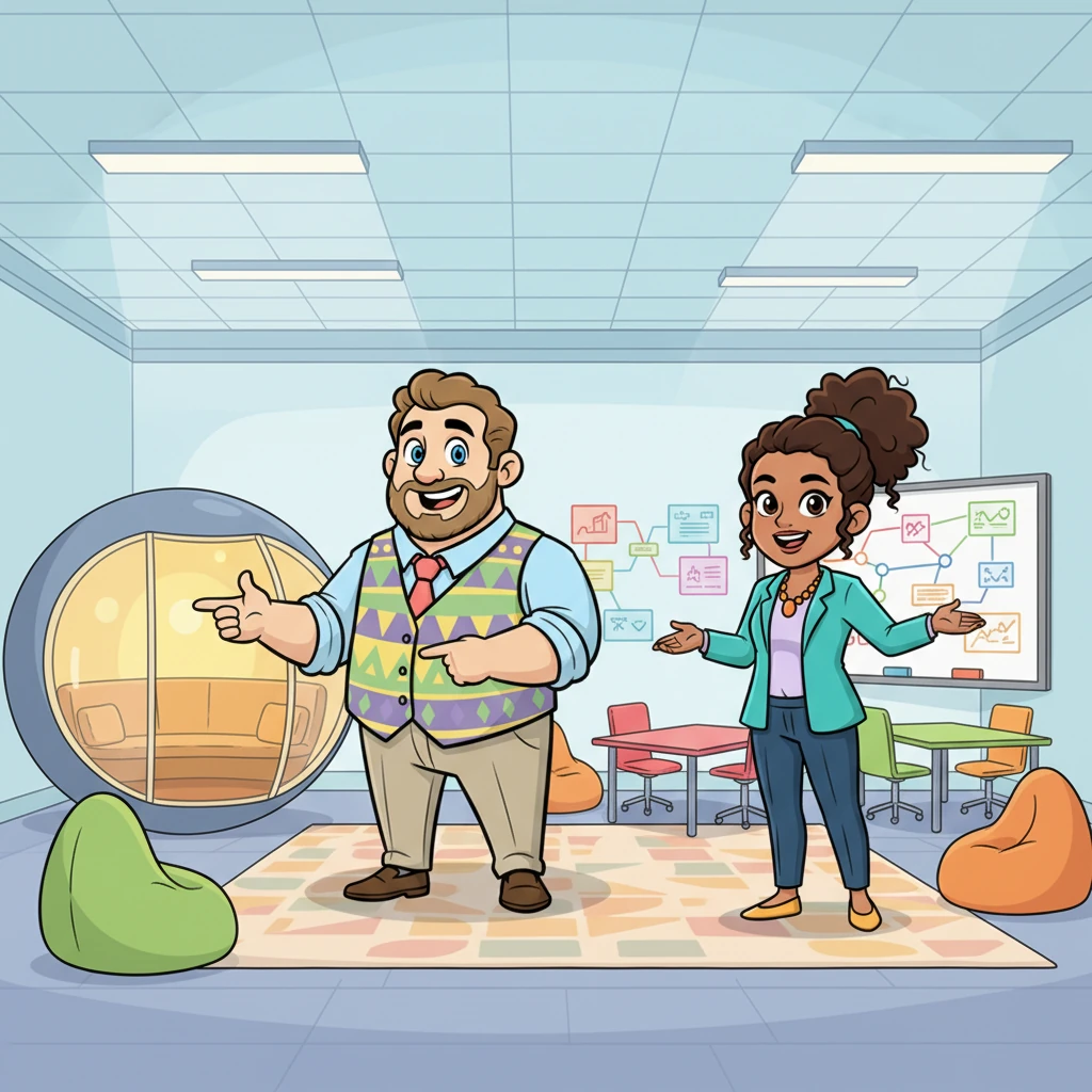 After much doodling and discussion, a brilliant idea emerged. Keith realized he truly needed a super-quiet 'Focus Pod' with special lighting to mimic his beloved morning sun, away from distractions. Haley envisioned the corner office transformed into a vibrant 'Collaboration Hub' for her team, perfect for lively meetings and big-picture planning.