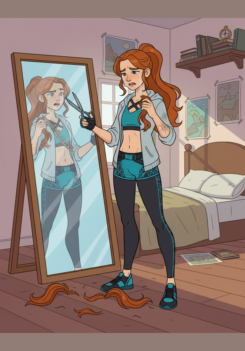 Marit stands before her bedroom mirror, her long blonde hair falling over her slender shoulders. She sighs, looking at her petite 169cm frame and wishing for a more powerful and muscular presence.