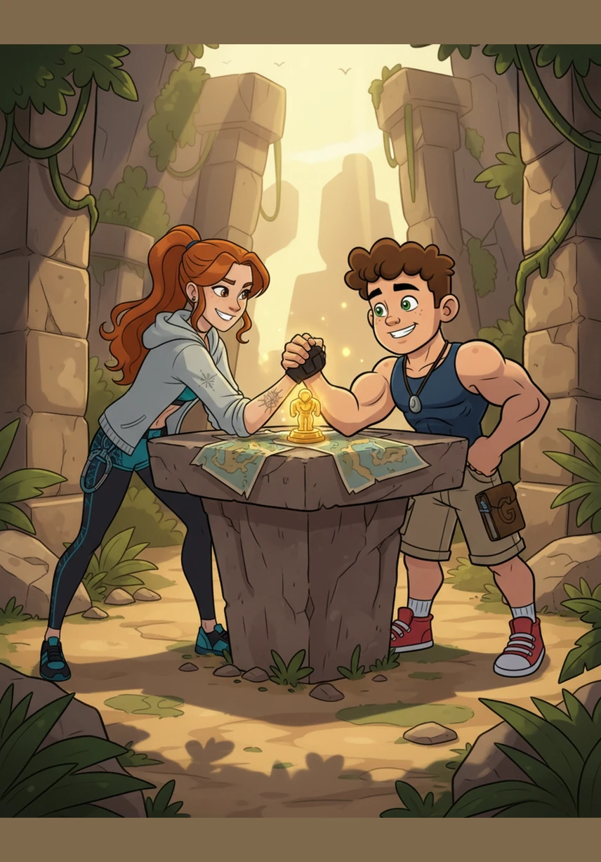 Marit challenges her little brother to a friendly arm-wrestling match to test her new progress. Germain grins and locks hands with her, his grip firm and confident against her own.