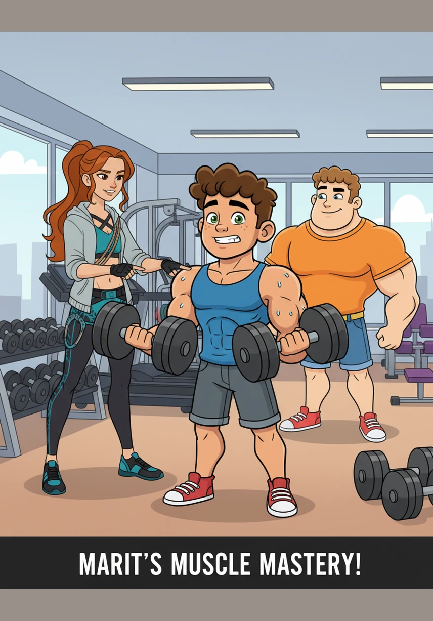 Returning to the gym, Marit picks up the five-kilogram weights and finds that they feel incredibly light in her hands. She confidently reaches for the heavier five-and-a-half-kilogram dumbbells and lifts them with newfound ease.