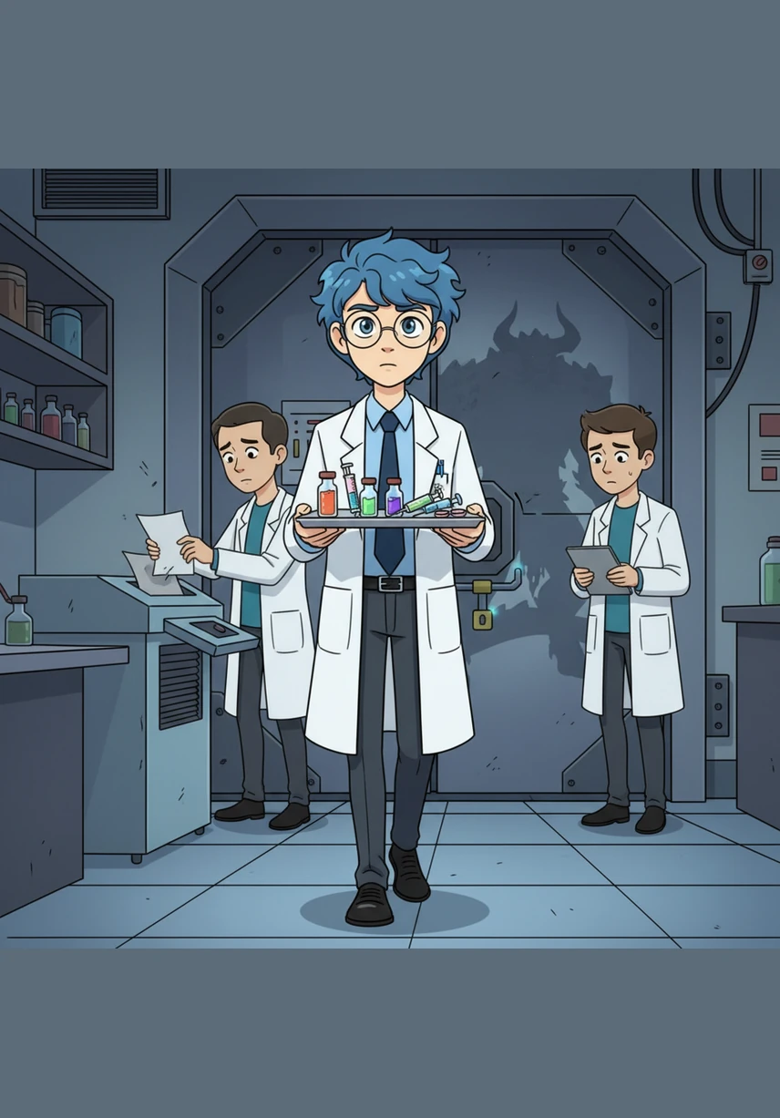 A young, mute scientist named Rei is assigned the suicidal task of administering 001’s medication. While his colleagues prepare to shred his paperwork, certain he won't return, Rei remains eerily calm. He carries the tray with steady hands, his expression unreadable and his silence louder than any warning.