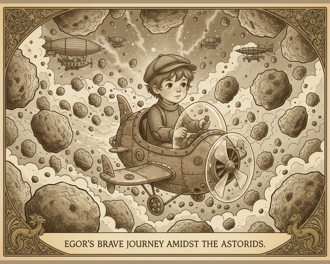 Moving further out, Egor navigates through the Asteroid Belt, where thousands of space rocks tumble through the silence. He maneuvers his ship like a