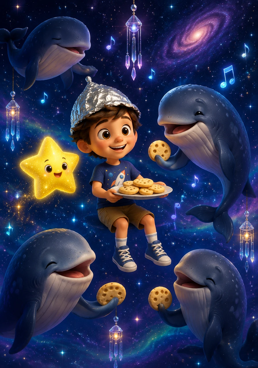 For a cosmic snack, Leo shared a plate of moon-cookies with a group of friendly space-whales. They drifted through the silence of space, singing songs that sounded like crystal bells. It was the most peaceful party in the entire galaxy.